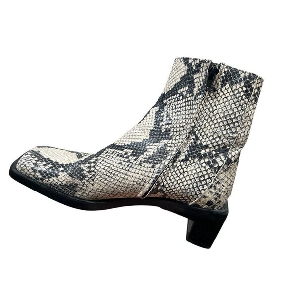 Zara Python Snakeskin Embossed Leather Block Heel Ankle Boots Size 37 US 6.5 - Picture 6 of 13